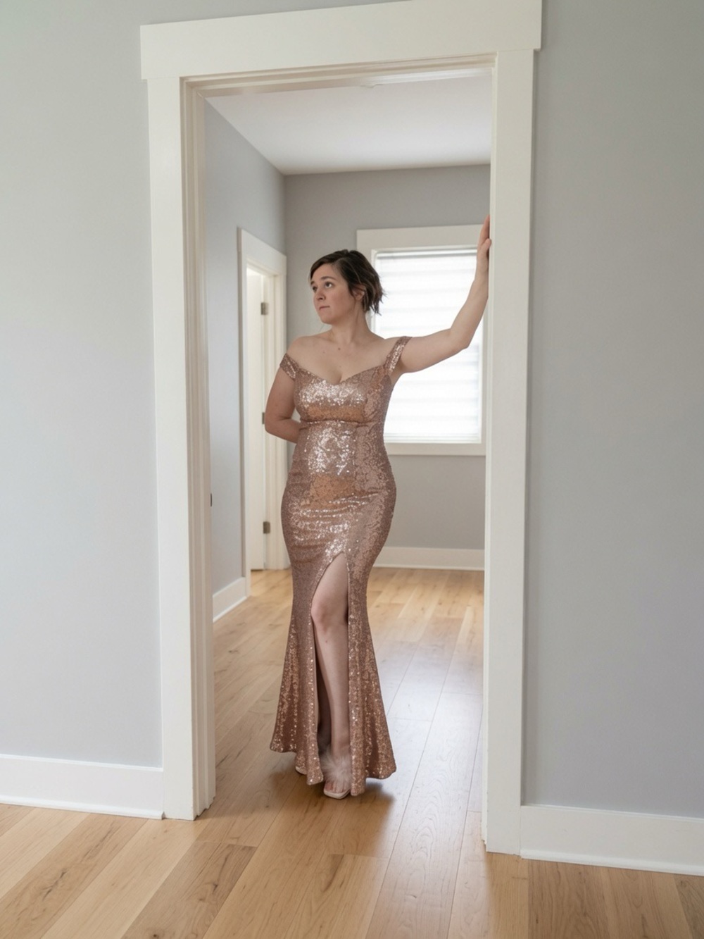 Morgan & Co. Rose Gold Sequin Mermaid Formal Gown – Size 3/4 (NWT)